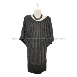 𝅺BLACK Glitter Tunic Knit Dress with Butterfly Sleeves ONE SIZE Fits Most